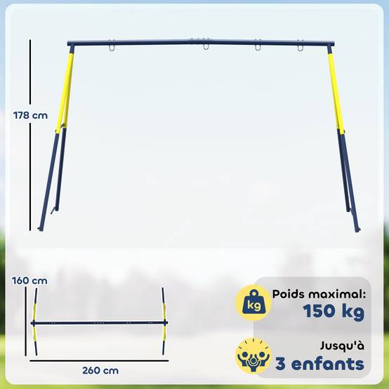 Balançoire portique pour enfant avec double balançoire cadre en acier, pour 3-8 ans, 260x160x178cm bleu - Image 5