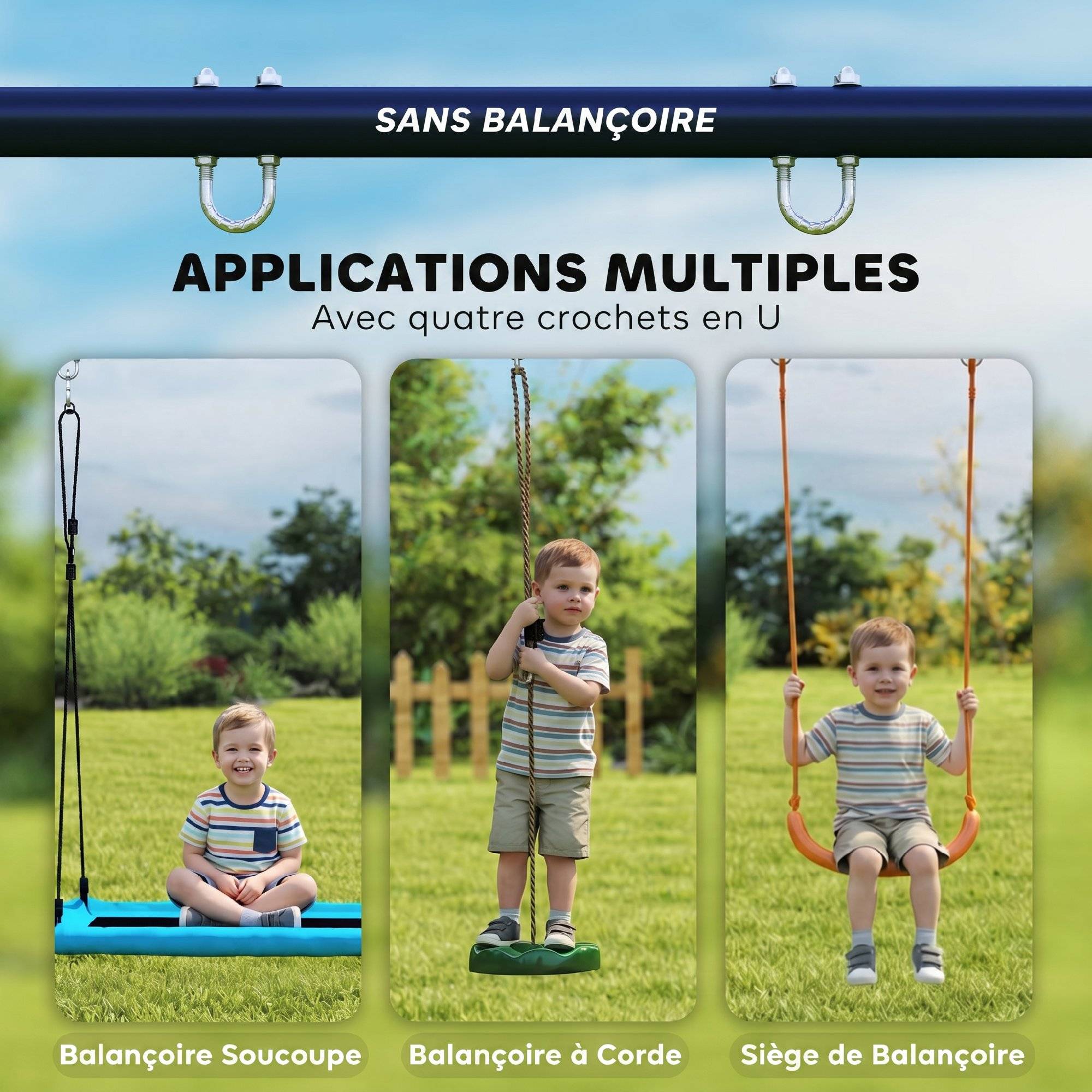 Balançoire portique pour enfant avec double balançoire cadre en acier, pour 3-8 ans, 260x160x178cm bleu - Image 7