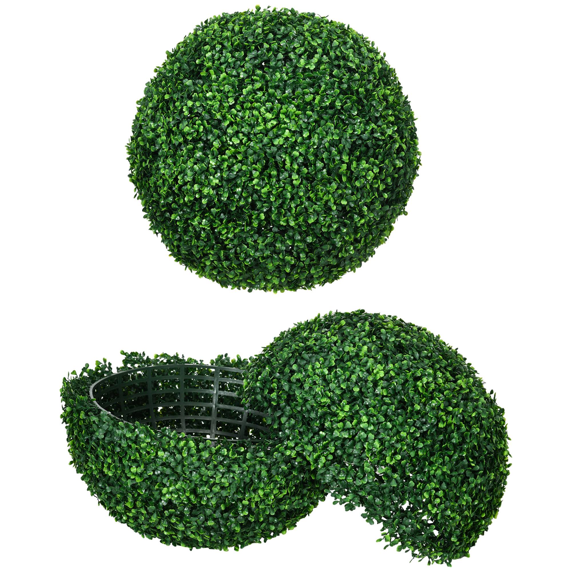 Lot 2 Boules Buis Artificielles Plastique Intérieur Extérieur Anti-UV 50cm Vert - ComfortXL Outdoor Living - Image 2