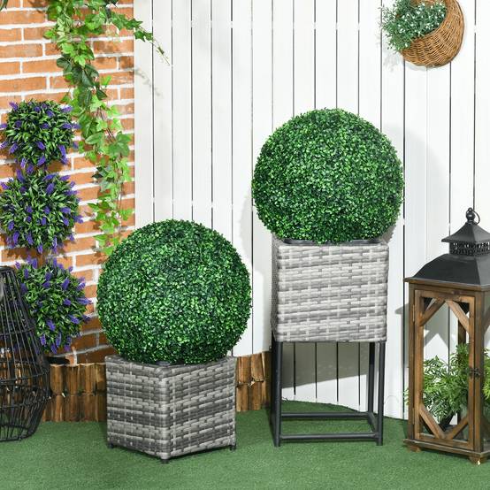Lot 2 Boules Buis Artificielles Plastique Intérieur Extérieur Anti-UV 50cm Vert - ComfortXL Outdoor Living - Image 4