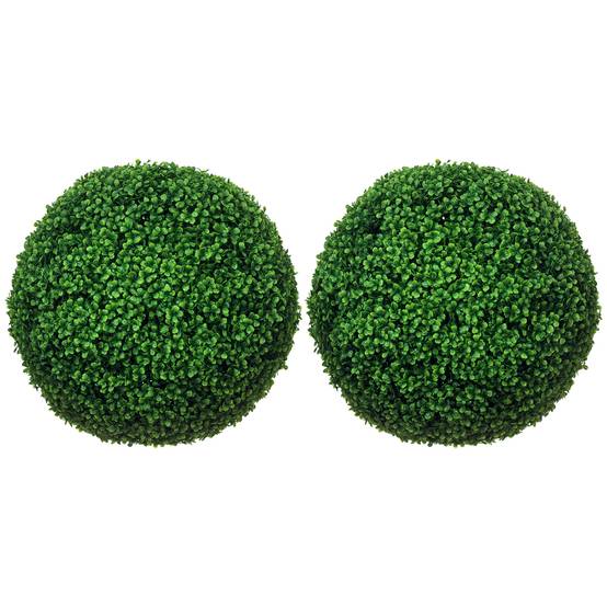 Lot 2 Boules Buis Artificielles Plastique Intérieur Extérieur Anti-UV 50cm Vert - ComfortXL Outdoor Living - Image 1