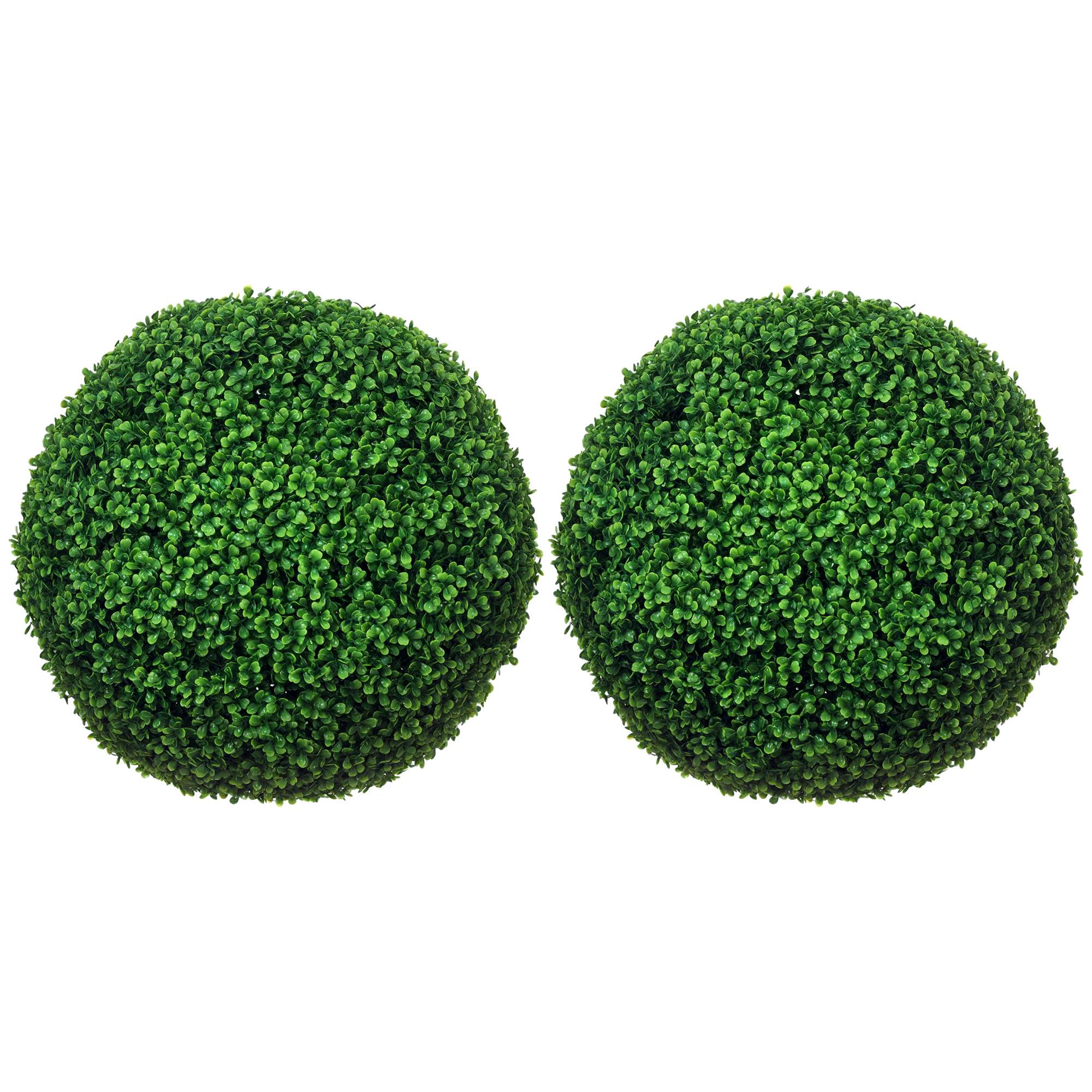 Lot 2 Boules Buis Artificielles Plastique Intérieur Extérieur Anti-UV 50cm Vert - ComfortXL Outdoor Living - Image 1