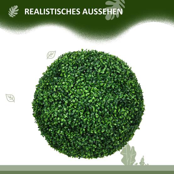Lot 2 Boules Buis Artificielles Plastique Intérieur Extérieur Anti-UV 50cm Vert - ComfortXL Outdoor Living - Image 6