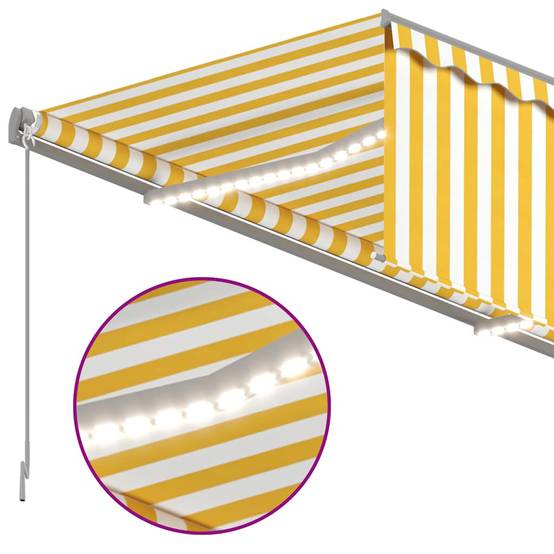 Store de Terrasse Manuel avec Éclairage LED et Store Vertical Intégré Jaune et Blanc 4x3m – ComfortXL Outdoor Living - Image 5