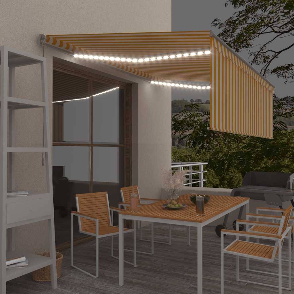 Store de Terrasse Manuel avec Éclairage LED et Store Vertical Intégré Jaune et Blanc 4x3m – ComfortXL Outdoor Living - Image 1