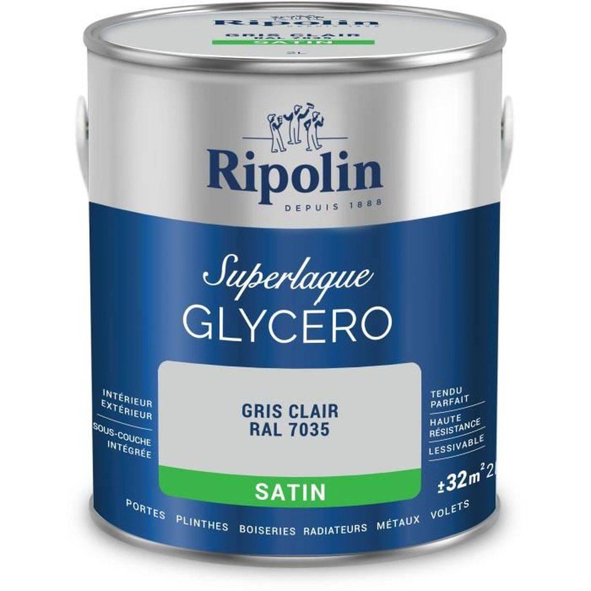 Ripolin - Laque glycéro satin gris clair RAL 7035 avec sous-couche intégrée 2 L - Ripolin