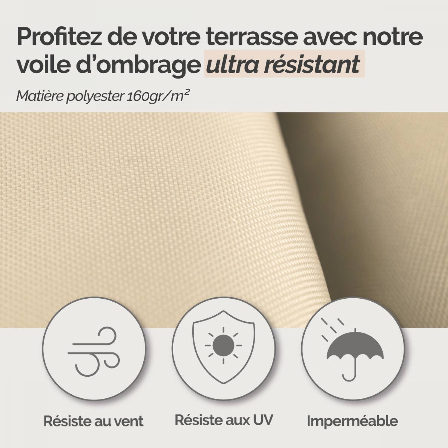 Linxor - Voile d'ombrage rectangulaire imperméable et anti-UV - 2 x 3 m - Beige - Linxor - Imagen 3
