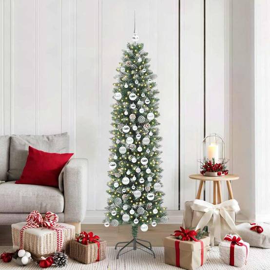 Vidaxl - Arbre de Noël artificiel slim Vert et blanc 180 cm vidaXL 3395298 - Image 1