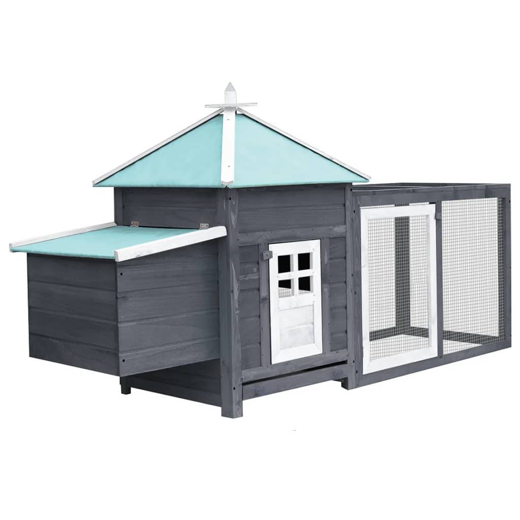 Helloshop26 - Poulailler avec nichoir gris 193 x 68 x 104 cm bois de sapin massif - Imagen 1