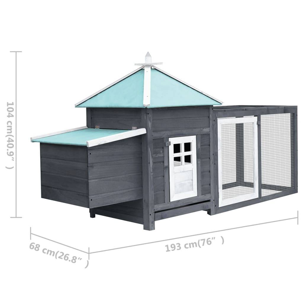 Helloshop26 - Poulailler avec nichoir gris 193 x 68 x 104 cm bois de sapin massif - Imagen 6