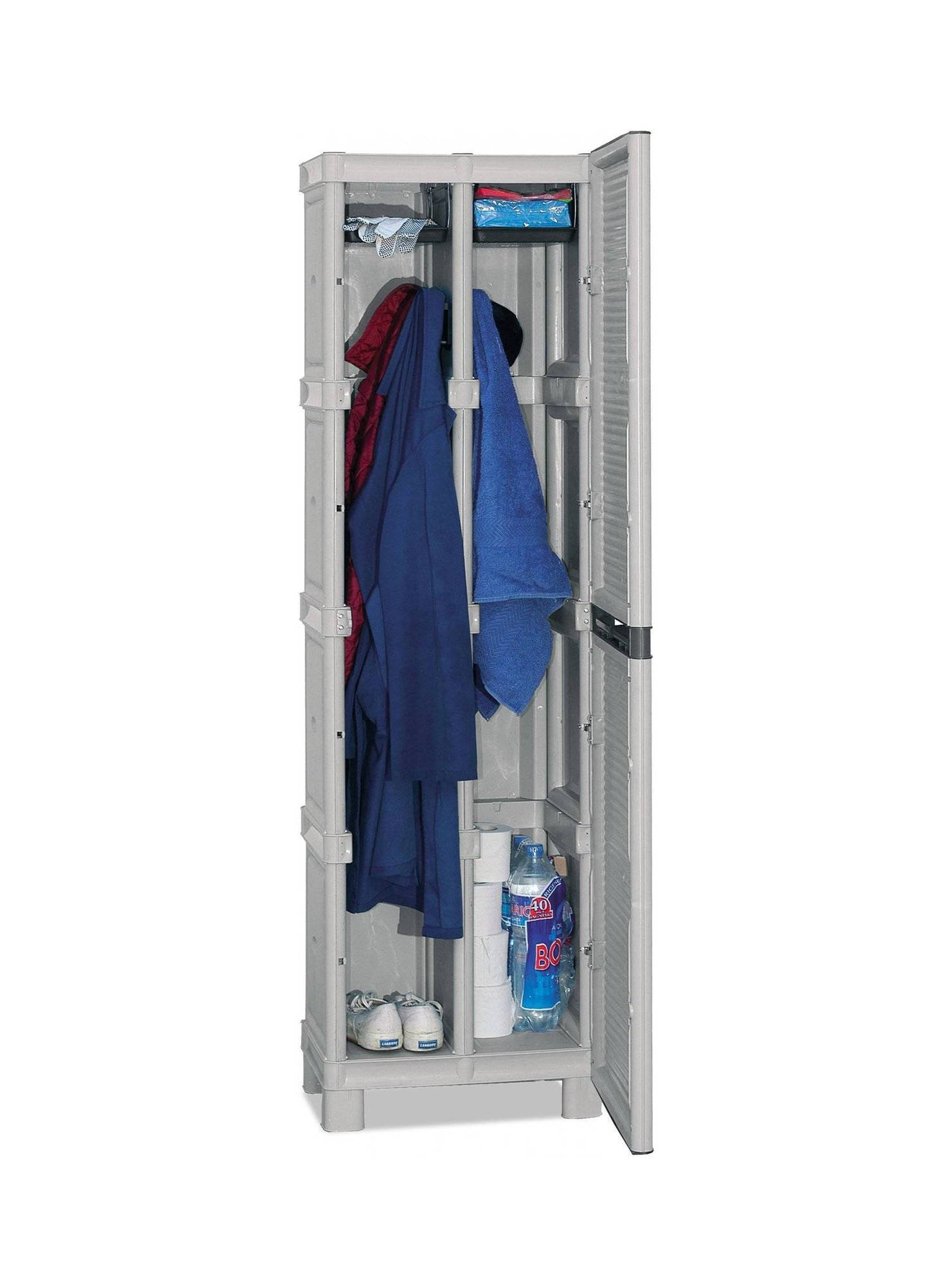 Dmora - Armoire d'extérieur Tongeren, Armoire d'extérieur 1 porte, Armoire de buanderie, 100% Made in Italy, 50x39h172 cm, Gris clair et noir - Dmora - Imagen 4