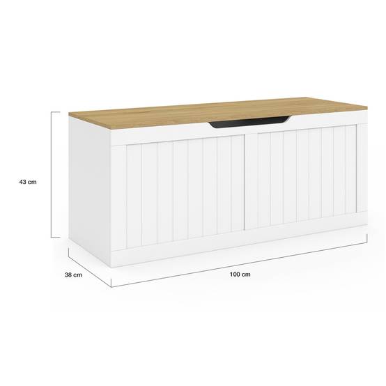 Banc coffre rangement 100 cm LEON bois et blanc - Image 5
