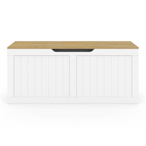 Banc coffre rangement 100 cm LEON bois et blanc - Image 3