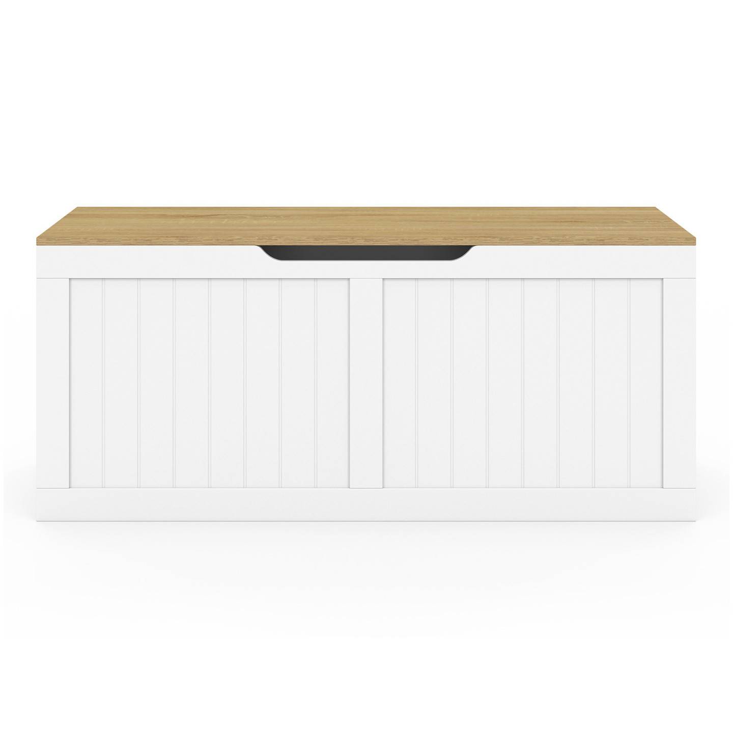 Banc coffre rangement 100 cm LEON bois et blanc - Image 3