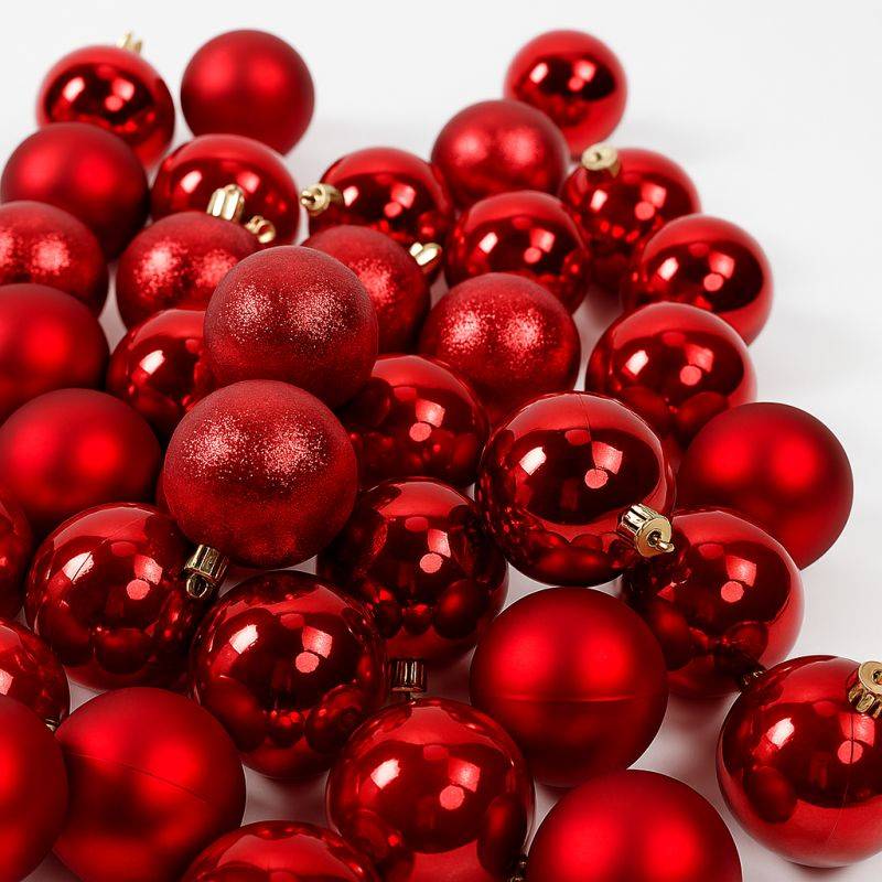 Boules De Noël En Verre Rouge Et Dégradés De Rouge Finition Brillante Et Mate Boite De 42 30038616