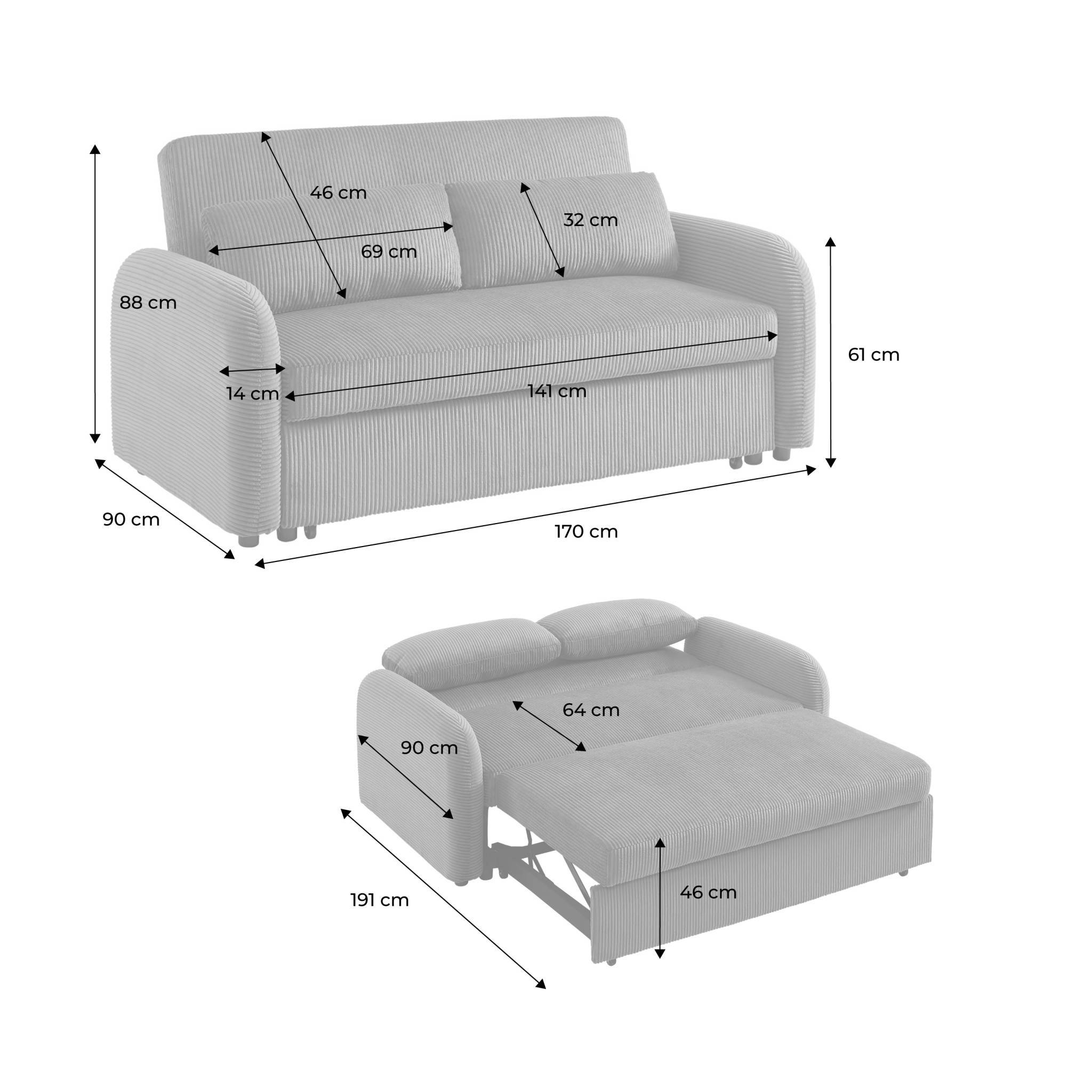 sweeek - Canapé convertible arrondi 2 places bouclette crème L 170 x P 90 x H 88cm - Lino  | sweeek - Image 6