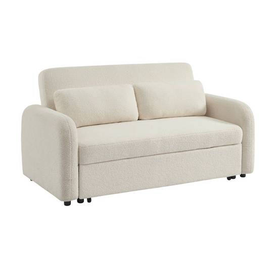sweeek - Canapé convertible arrondi 2 places bouclette crème L 170 x P 90 x H 88cm - Lino | sweeek - Image 2