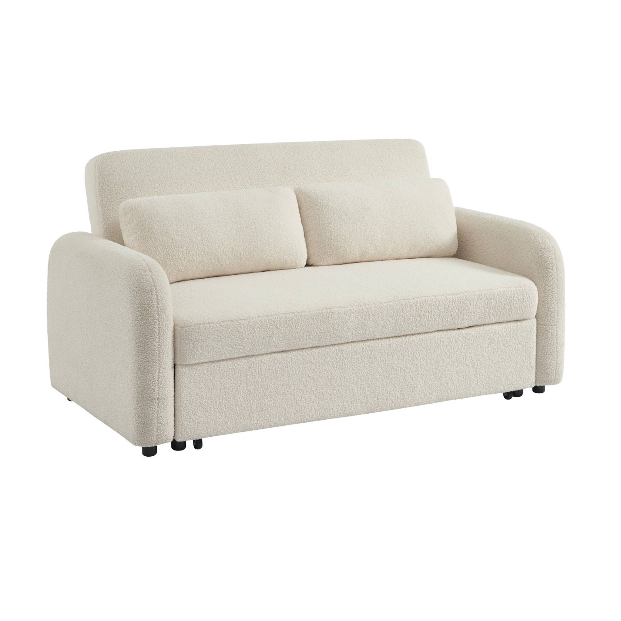 sweeek - Canapé convertible arrondi 2 places bouclette crème L 170 x P 90 x H 88cm - Lino  | sweeek - Image 2