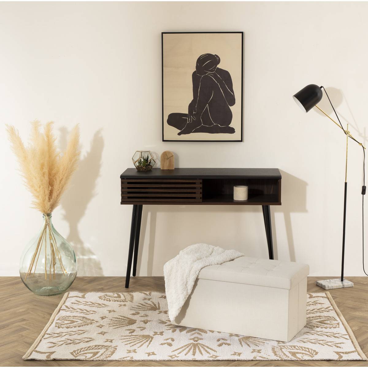Atmosphera - Pouf pliant double "Lysandre" beige - Atmosphera Créateur d'intérieur - Image 1