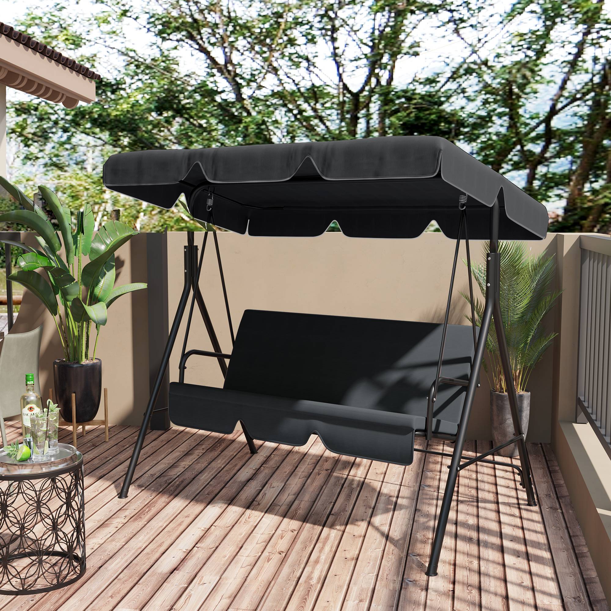 Outsunny - Toile de Rechange pour balancelle de Jardin Tissu Polyester Haute densité 200 g/m² 192L x 144l cm - noir - Outsunny - Imagen 5
