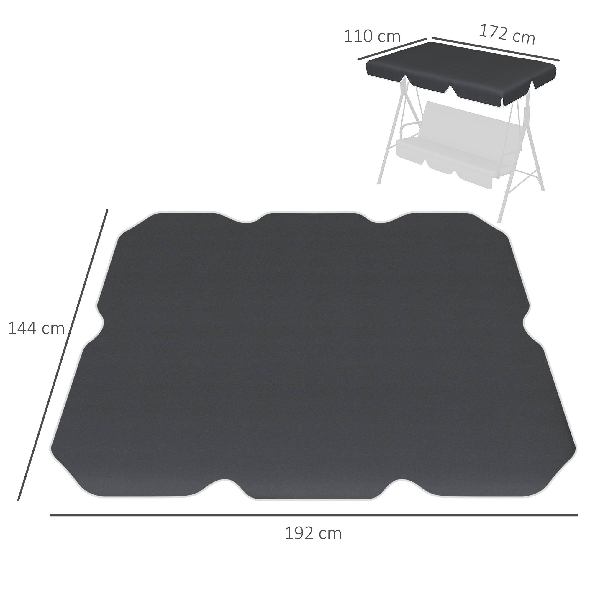 Outsunny - Toile de Rechange pour balancelle de Jardin Tissu Polyester Haute densité 200 g/m² 192L x 144l cm - noir - Outsunny - Imagen 2