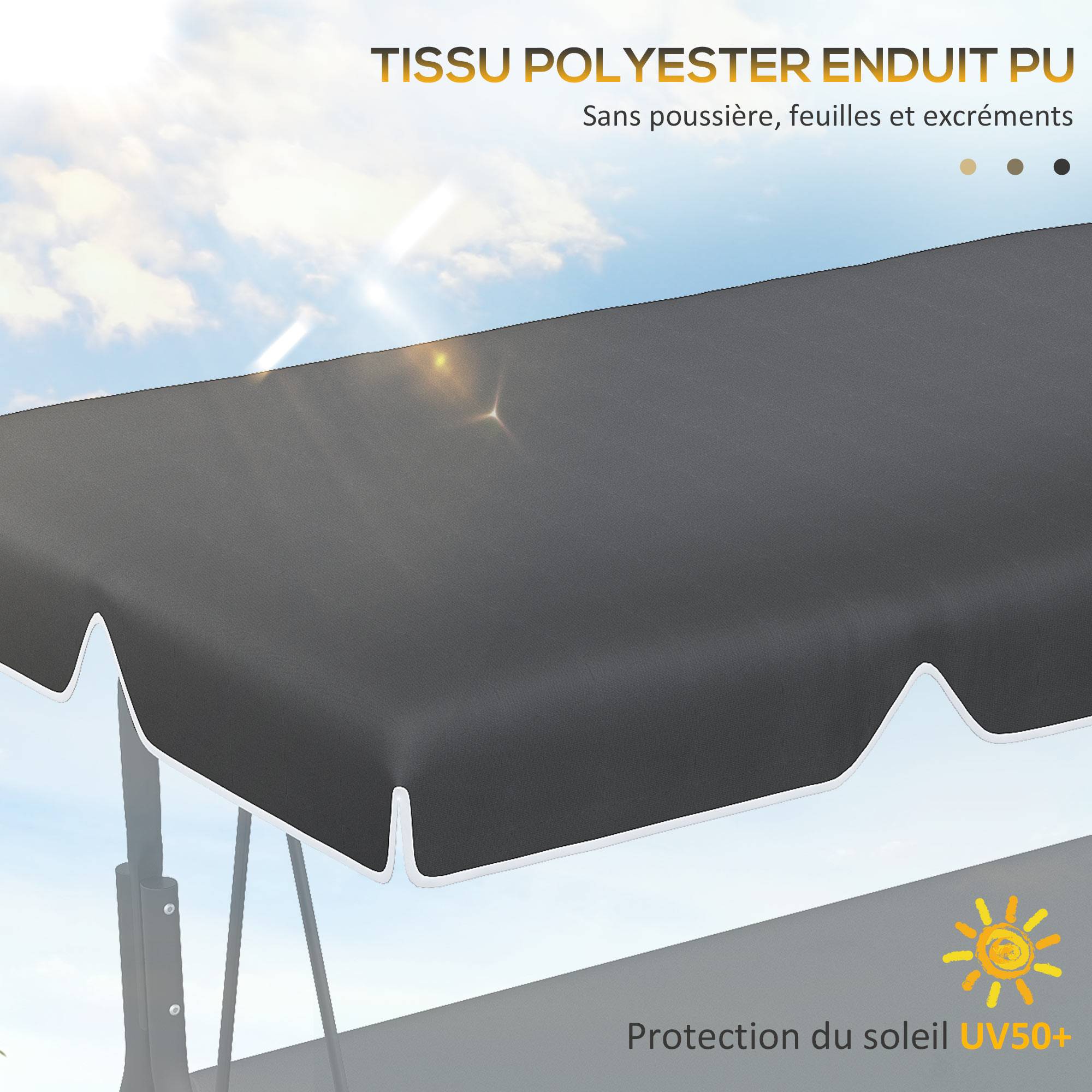 Outsunny - Toile de Rechange pour balancelle de Jardin Tissu Polyester Haute densité 200 g/m² 192L x 144l cm - noir - Outsunny - Imagen 3