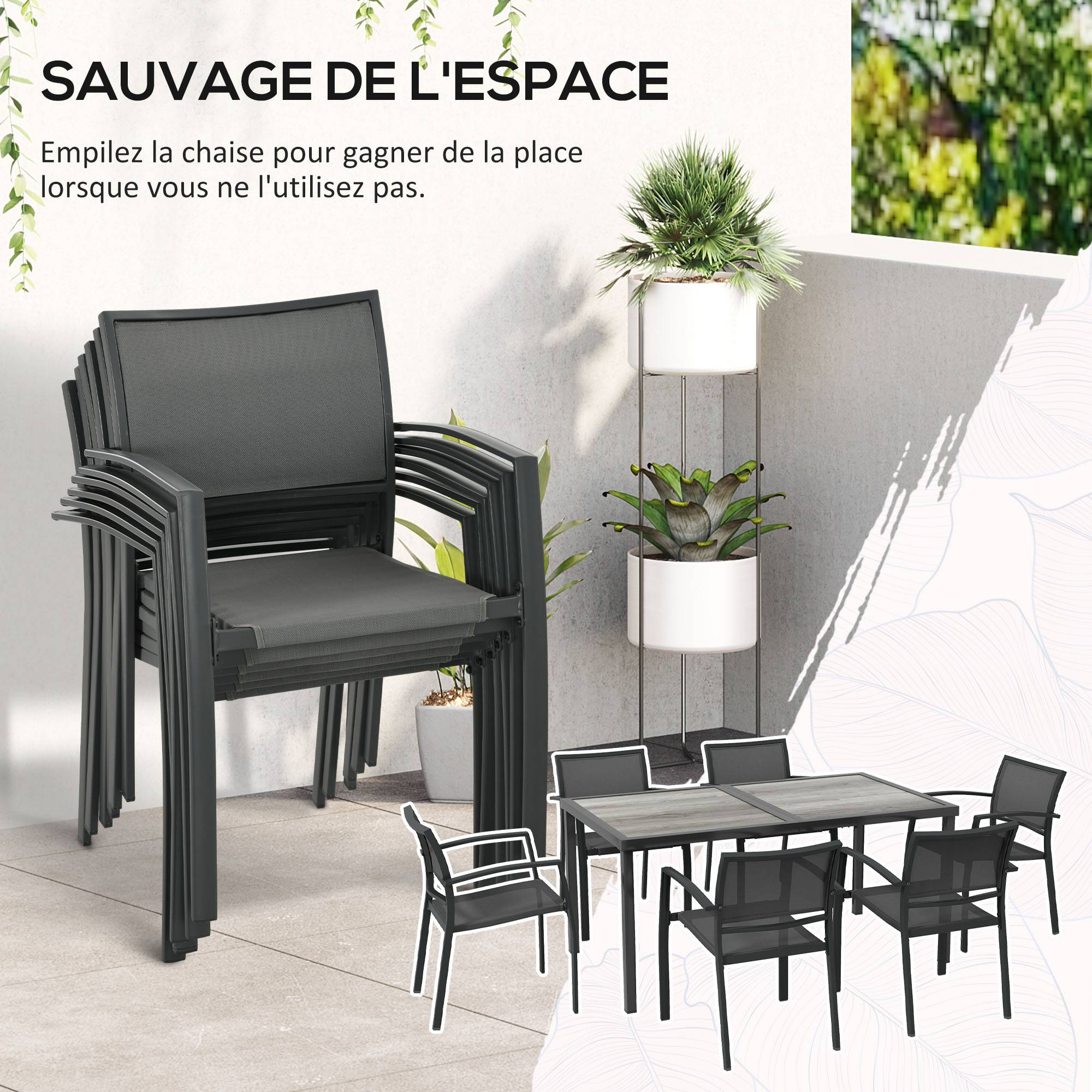 Salon de jardin métal et textilène gris foncé 150 x 87 x 72 cm - PANGIVO - Image 6