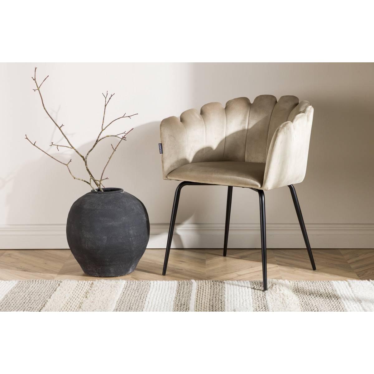 Paris Prix - Chaise en Velours "Limhamn" 76cm Beige - Image 10