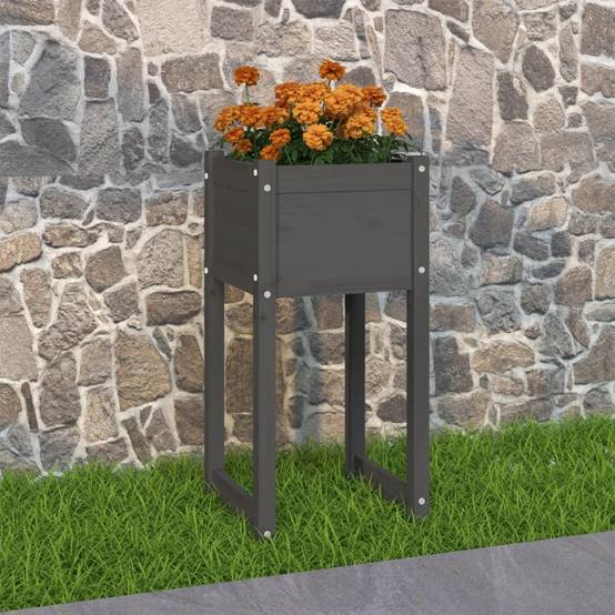 Jardinière - Bac à fleurs - Pot de fleurs Gris 40x40x81 cm Bois massif de pin - Image 2