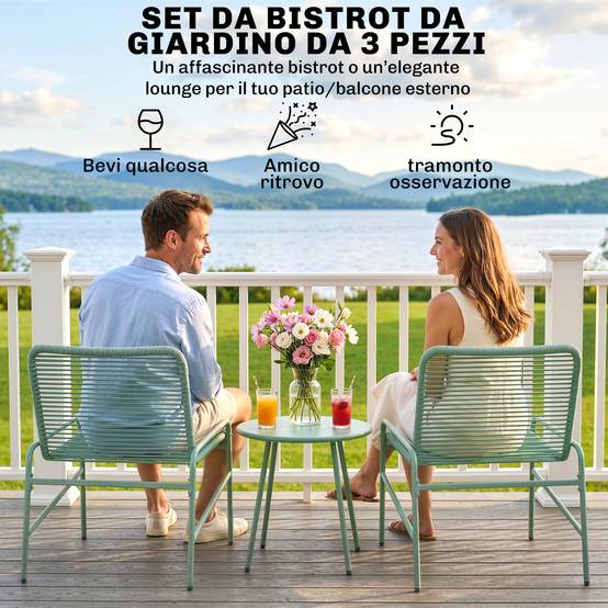Salon de Jardin Bistrot Résine Tressée Balcon Terrasse Table Chaises 67x58x75cm Vert - ComfortXL Outdoor Living - Image 6