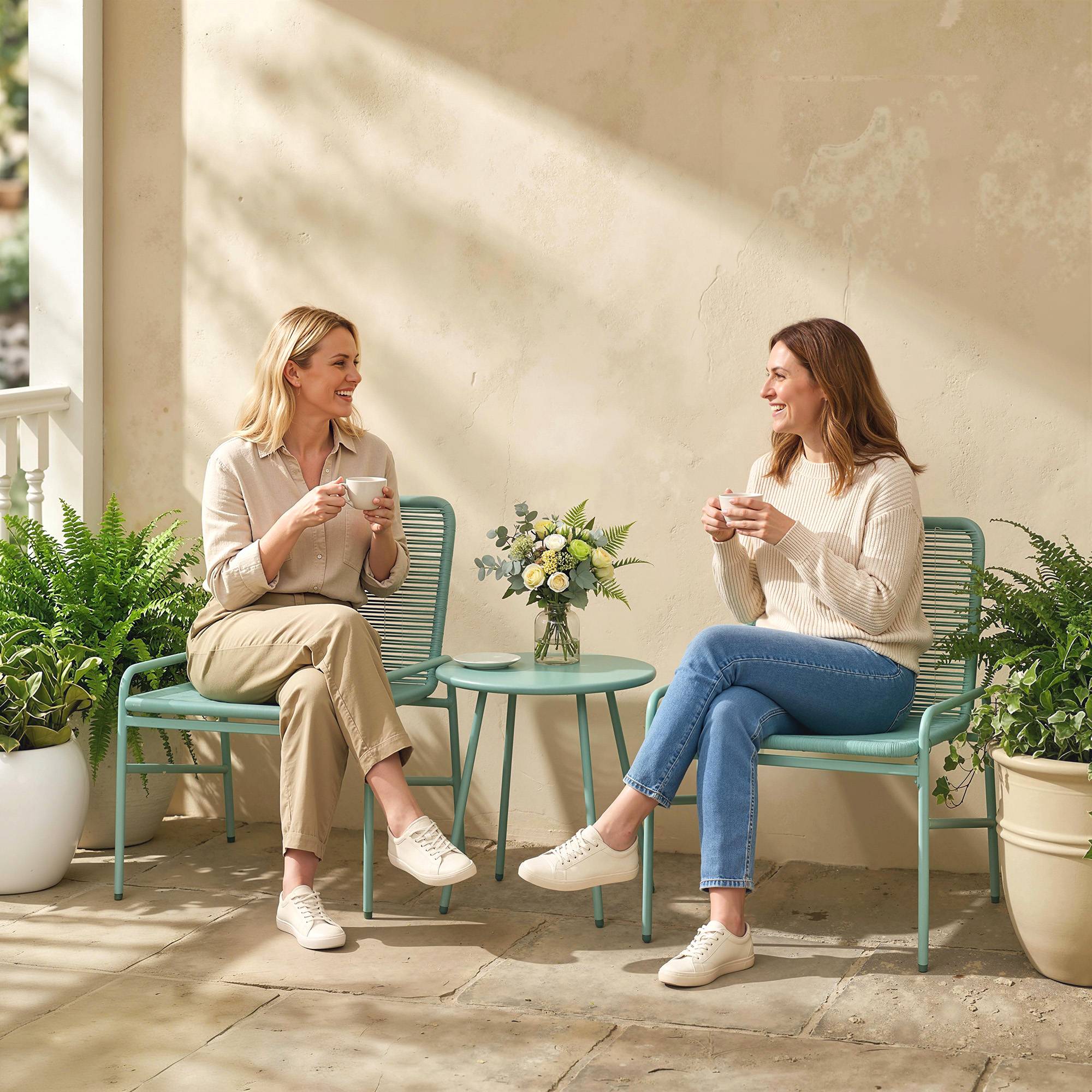 Salon de Jardin Bistrot Résine Tressée Balcon Terrasse Table Chaises 67x58x75cm Vert - ComfortXL Outdoor Living - Image 10