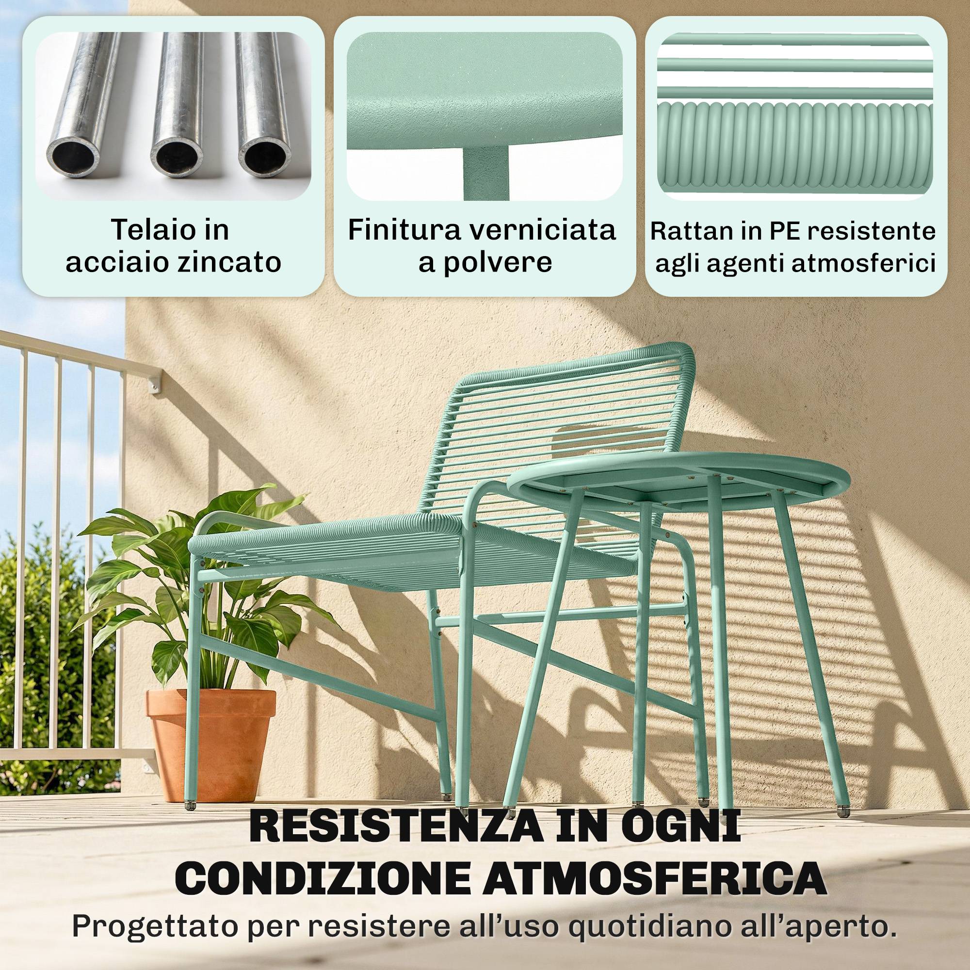 Salon de Jardin Bistrot Résine Tressée Balcon Terrasse Table Chaises 67x58x75cm Vert - ComfortXL Outdoor Living - Image 7