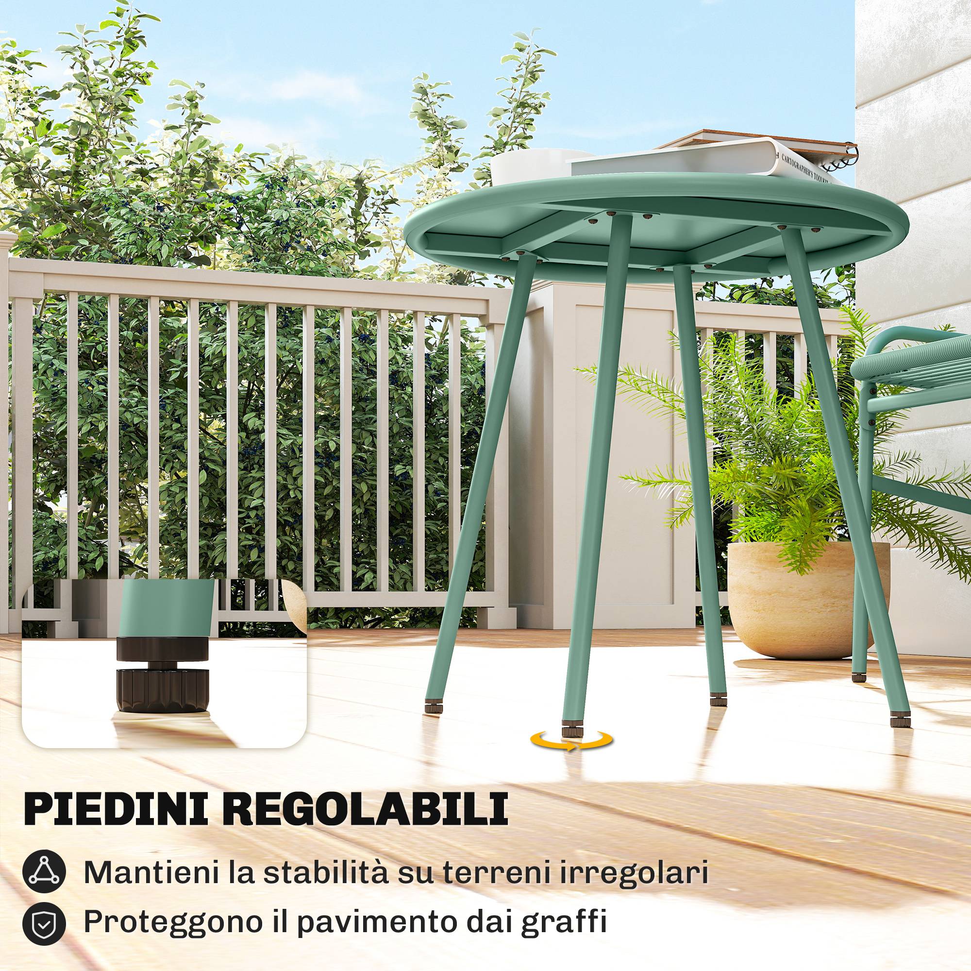 Salon de Jardin Bistrot Résine Tressée Balcon Terrasse Table Chaises 67x58x75cm Vert - ComfortXL Outdoor Living - Image 9