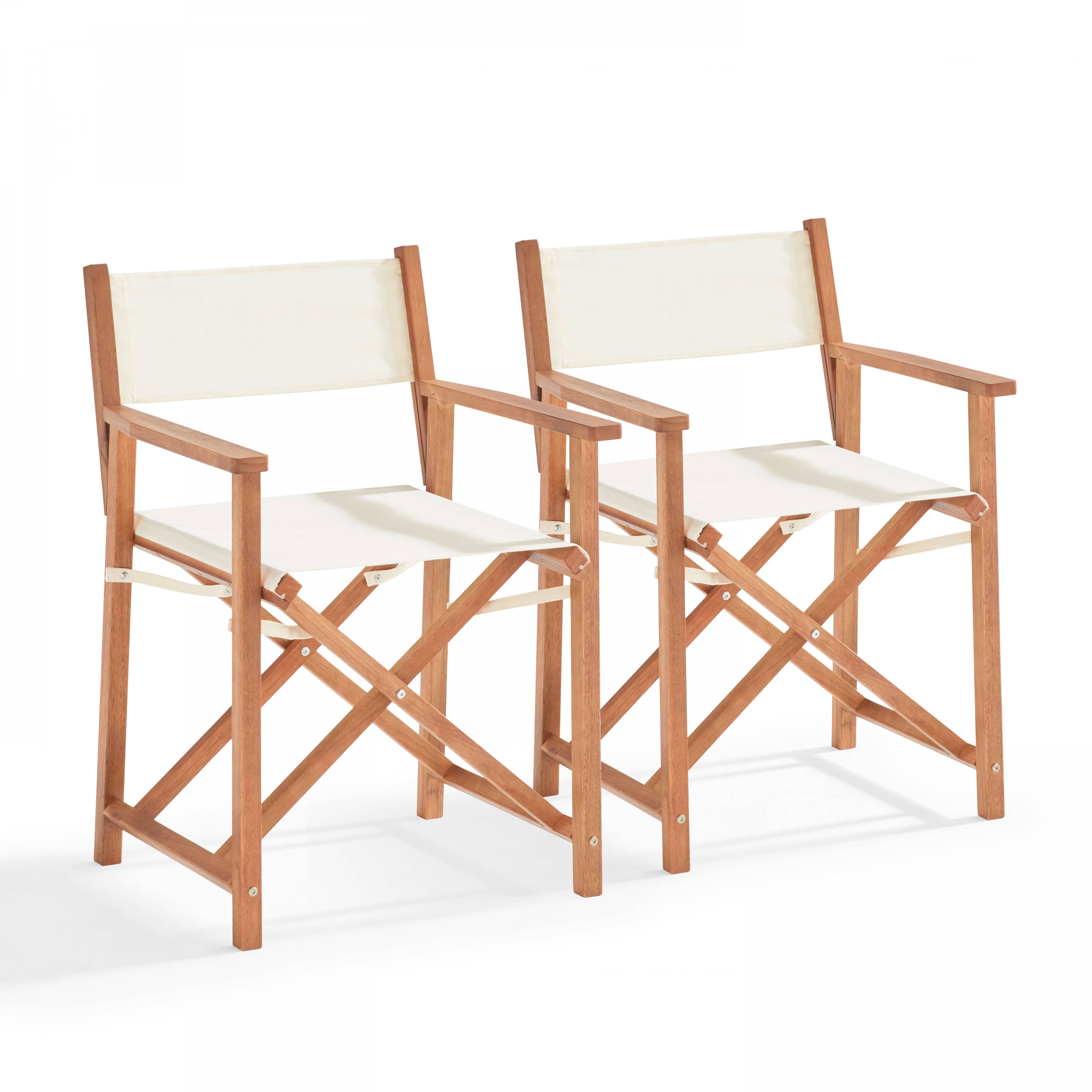 Oviala - Lot de 2 chaises pliantes en bois d'eucalyptus et textilène blanc Mostra - Oviala - Image 1