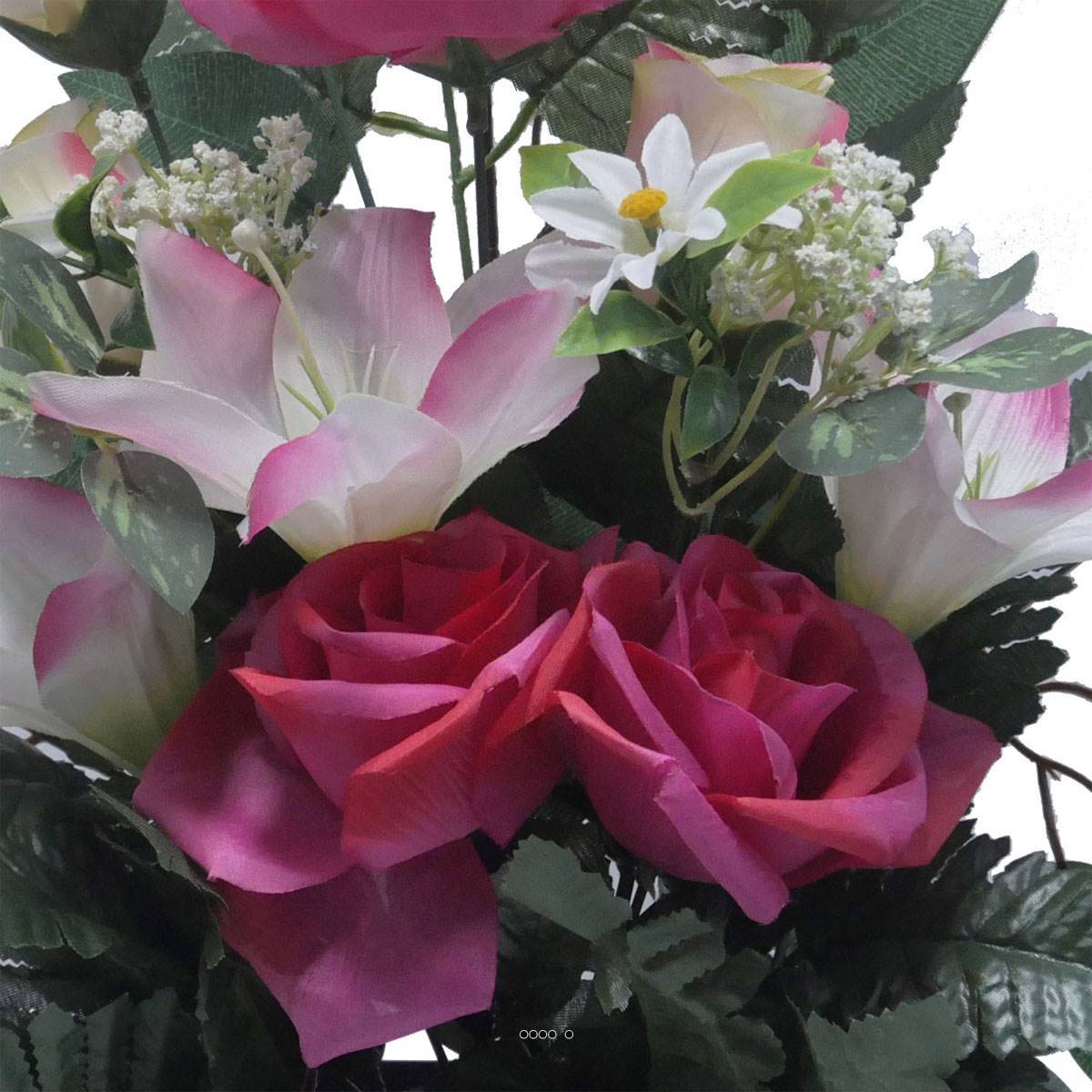 Artificielles - Jardinière fleurs Rose, Bouton de rose, Lys tigré et Ficus Rose fushiaartificiels pour la Toussaint - couleur: Rose fushia 730 - Imagen 3