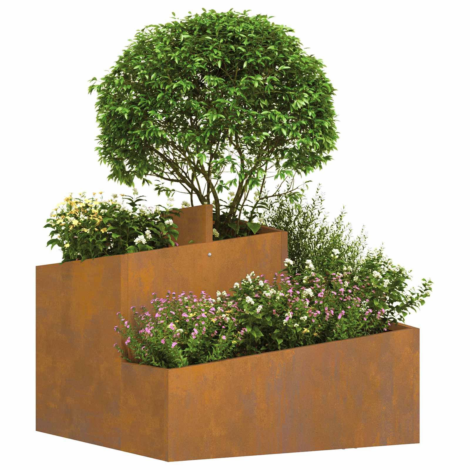 Cache-pot | Bac à fleurs de jardin Marron 60 x 60 x 50 cm Acier patiné - Image 3