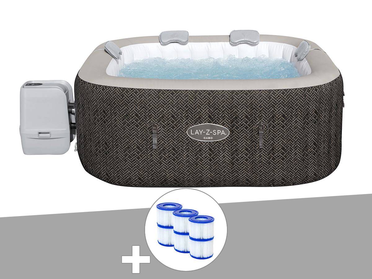 Bestway - Kit spa gonflable Bestway Lay-Z-Spa Cabo carré Hydrojet 4/6 places + 6 filtres - Imagen 1