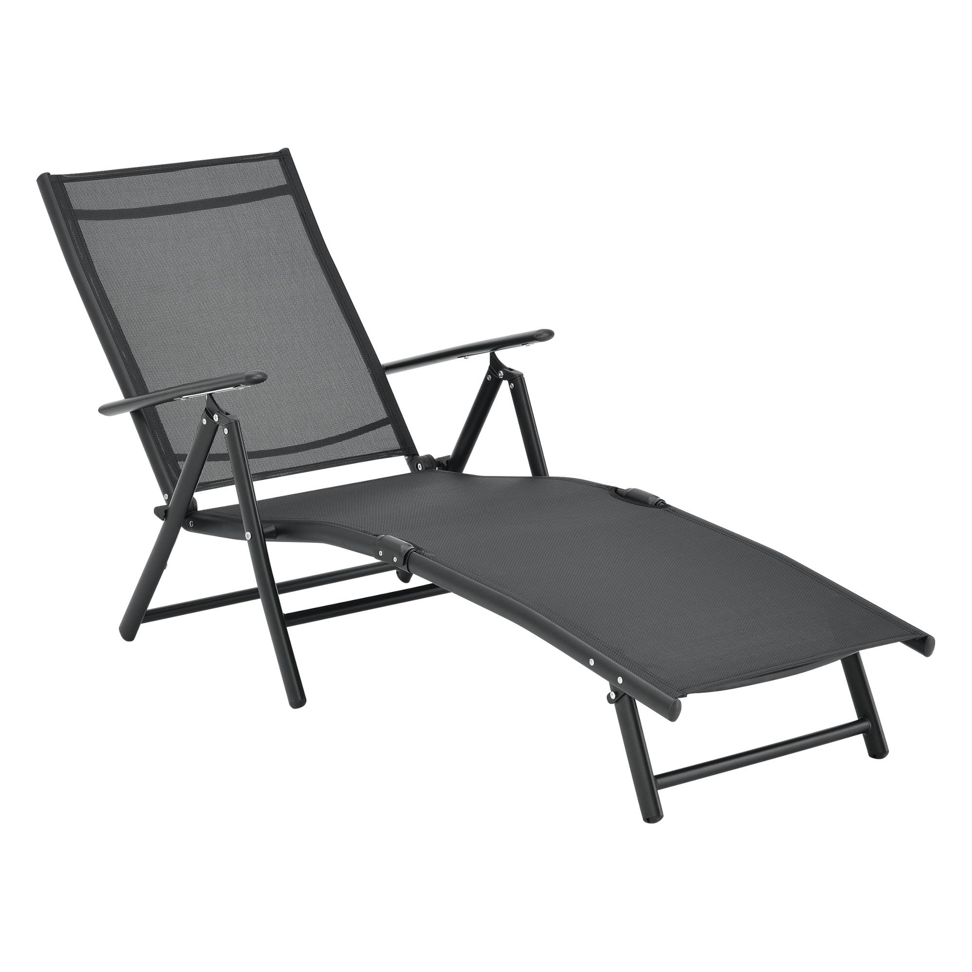 Transat Alborea Inclinable 160° Bain de Soleil avec Accoudoirs 150 x 65 x 86 cm Noir [en.casa] - Image 3
