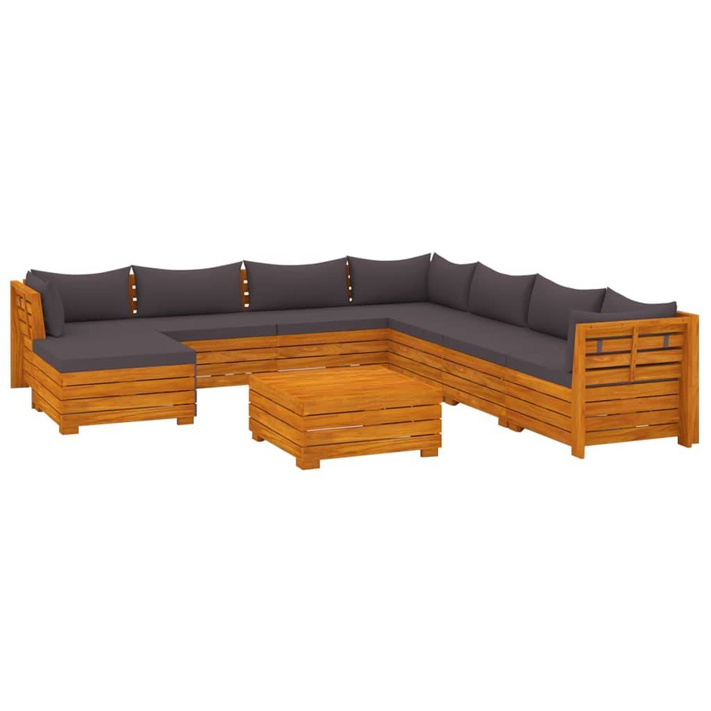 Helloshop26 - Salon de jardin meuble d'extérieur ensemble de mobilier 9 pièces avec coussins bois d'acacia solide - Imagen 1