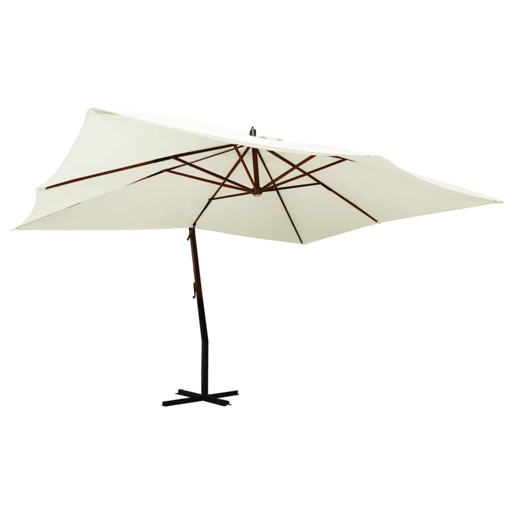 Helloshop26 - Parasol meuble de jardin en porte-à-fau x avec mât en bois 400 x 300 cm blanc sable - Imagen 1