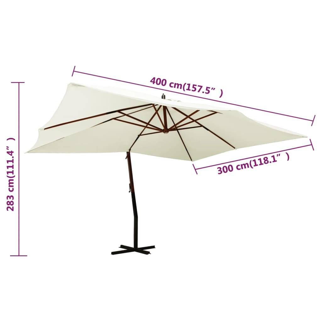 Helloshop26 - Parasol meuble de jardin en porte-à-fau x avec mât en bois 400 x 300 cm blanc sable - Imagen 7