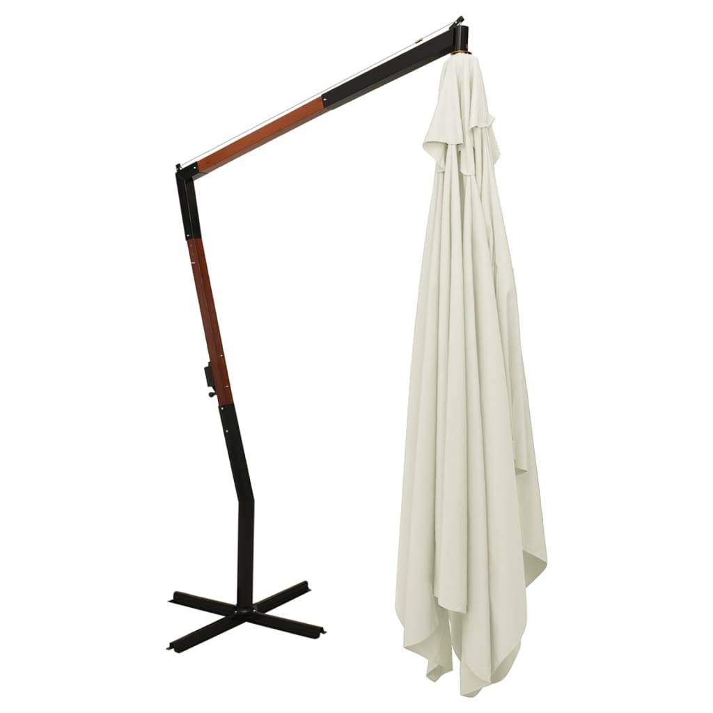 Helloshop26 - Parasol meuble de jardin en porte-à-fau x avec mât en bois 400 x 300 cm blanc sable - Imagen 4