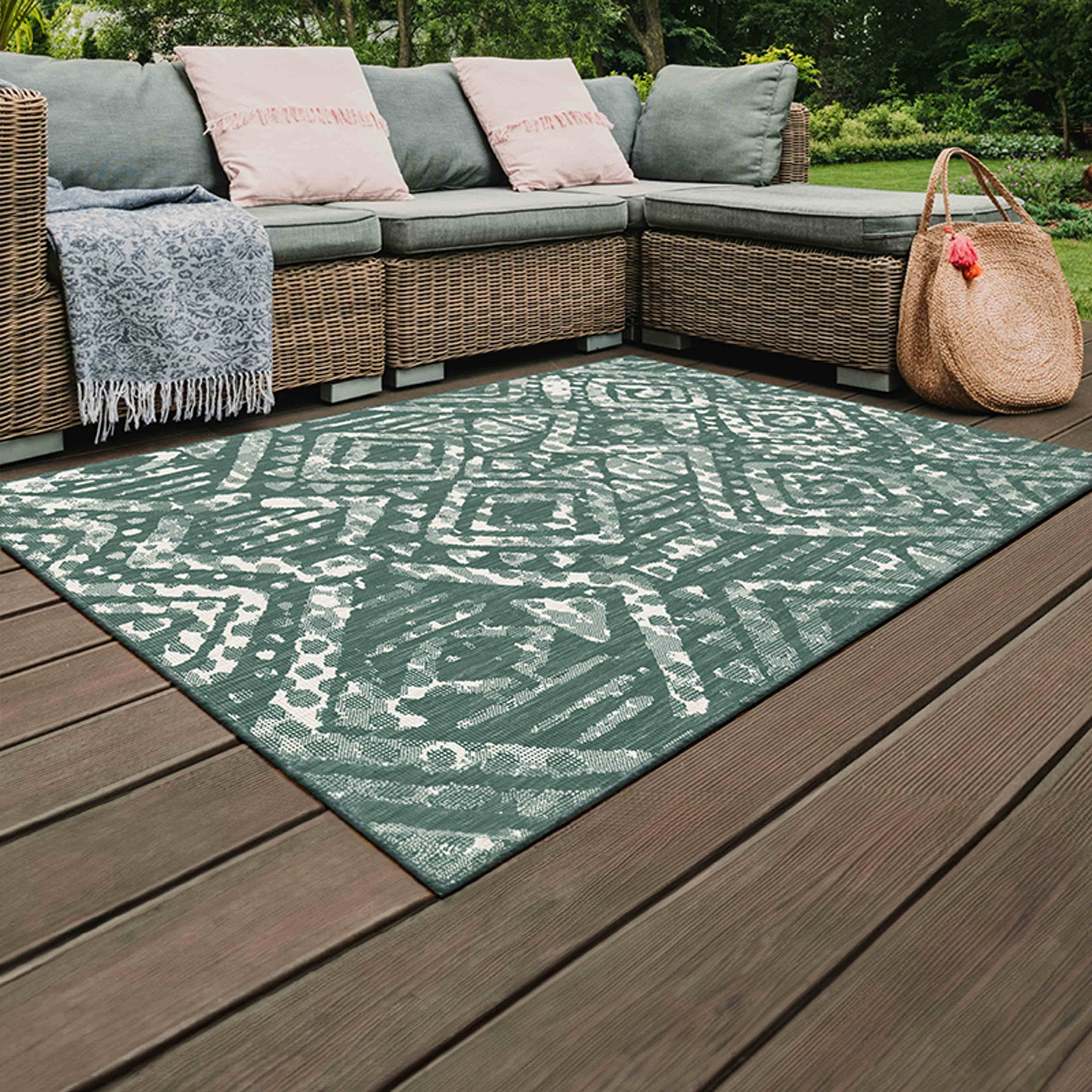 Oviala - Tapis d'extérieur en polypropylène 200 x 290 cm vert Kano - Oviala - Imagen 2