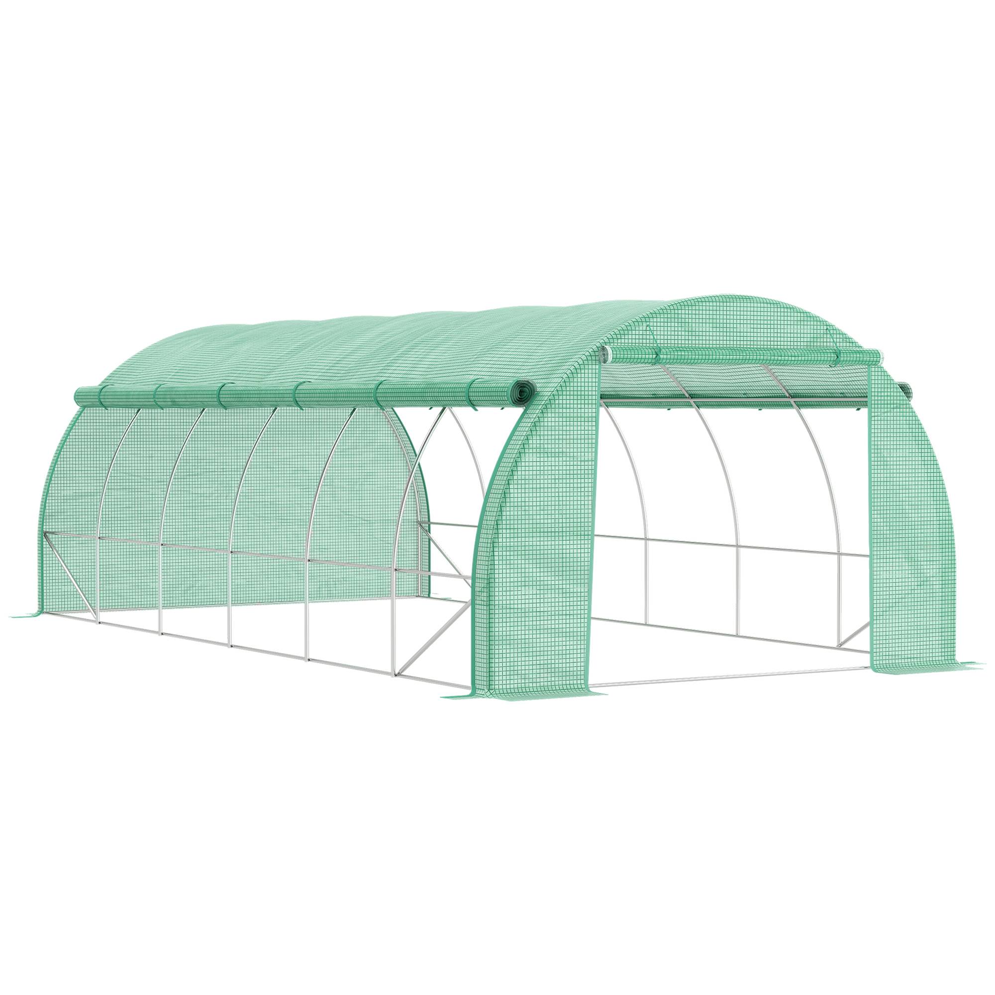 Polytunnel 6 x 3 x 2 m accessible, couvertures enroulables, tunnel, UV, tube acier, Vert