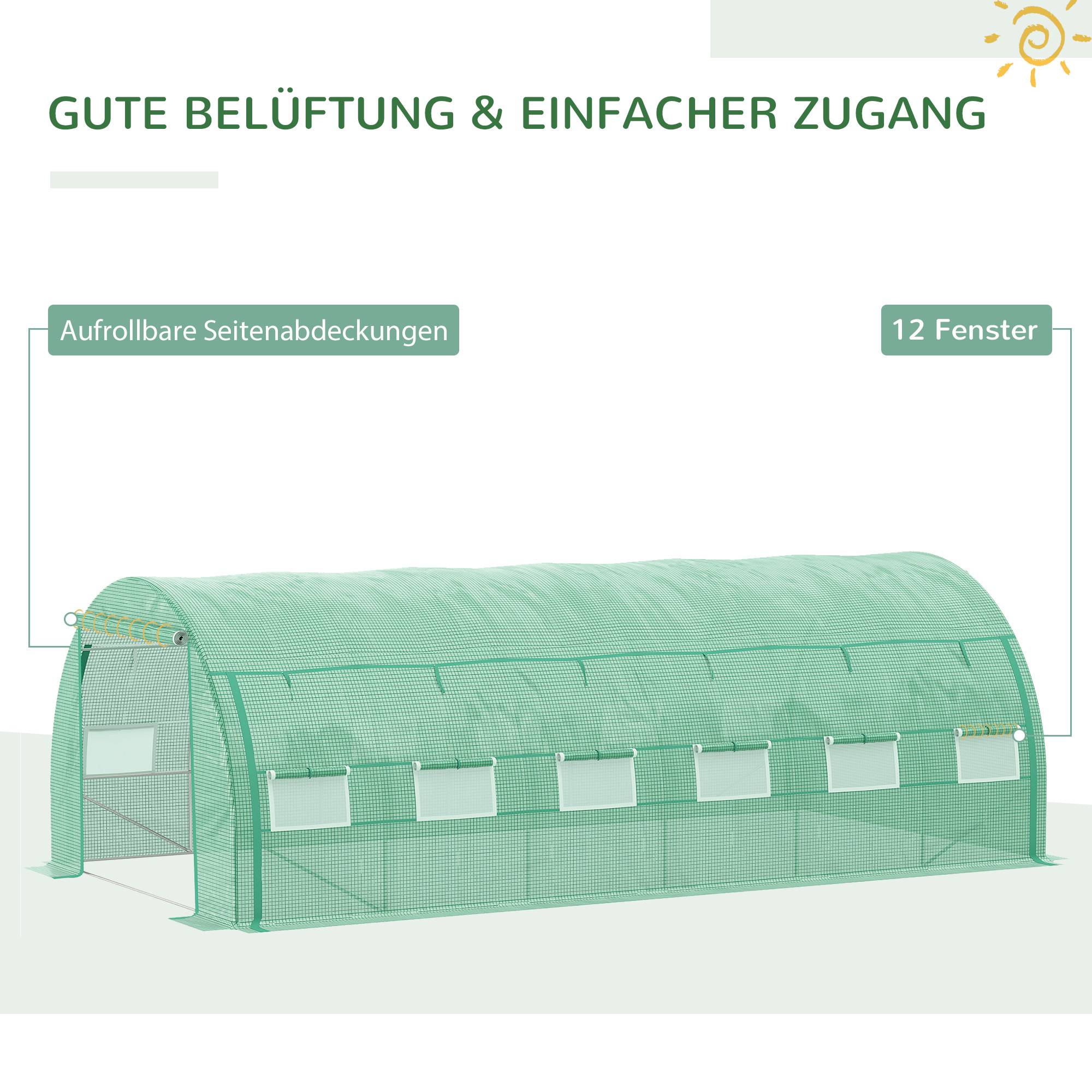 Polytunnel 6 x 3 x 2 m accessible, couvertures enroulables, tunnel, UV, tube acier, Vert - Image 7