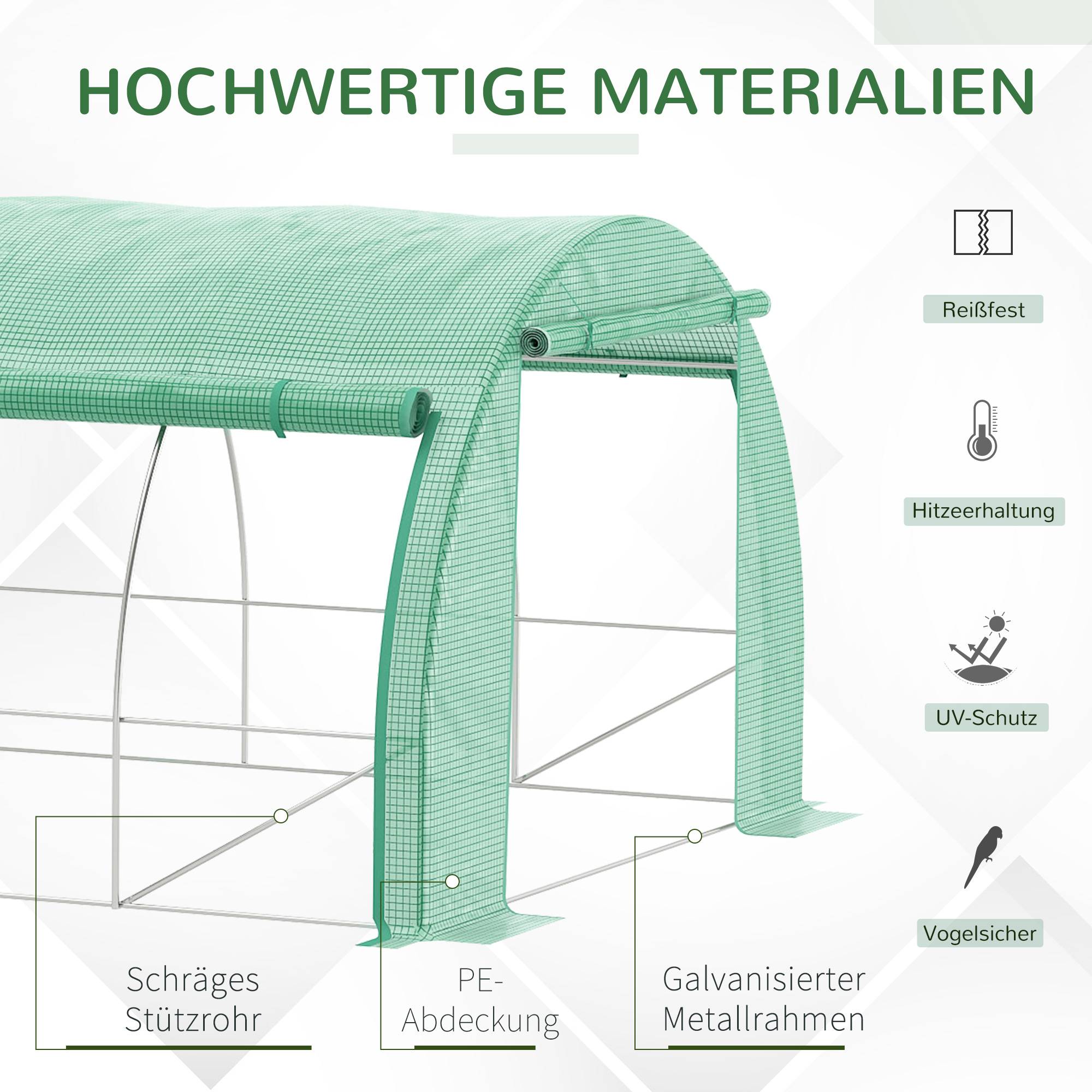 Polytunnel 6 x 3 x 2 m accessible, couvertures enroulables, tunnel, UV, tube acier, Vert - Image 6