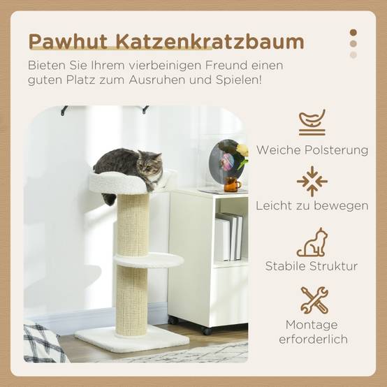 Arbre à chat 91 cm avec couchage intégré et plateforme en laine d'agneau couleur crème - Image 4