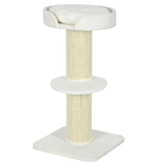 Arbre à chat 91 cm avec couchage intégré et plateforme en laine d'agneau couleur crème - Image 1
