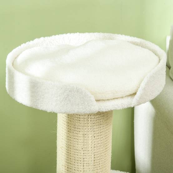 Arbre à chat 91 cm avec couchage intégré et plateforme en laine d'agneau couleur crème - Image 9