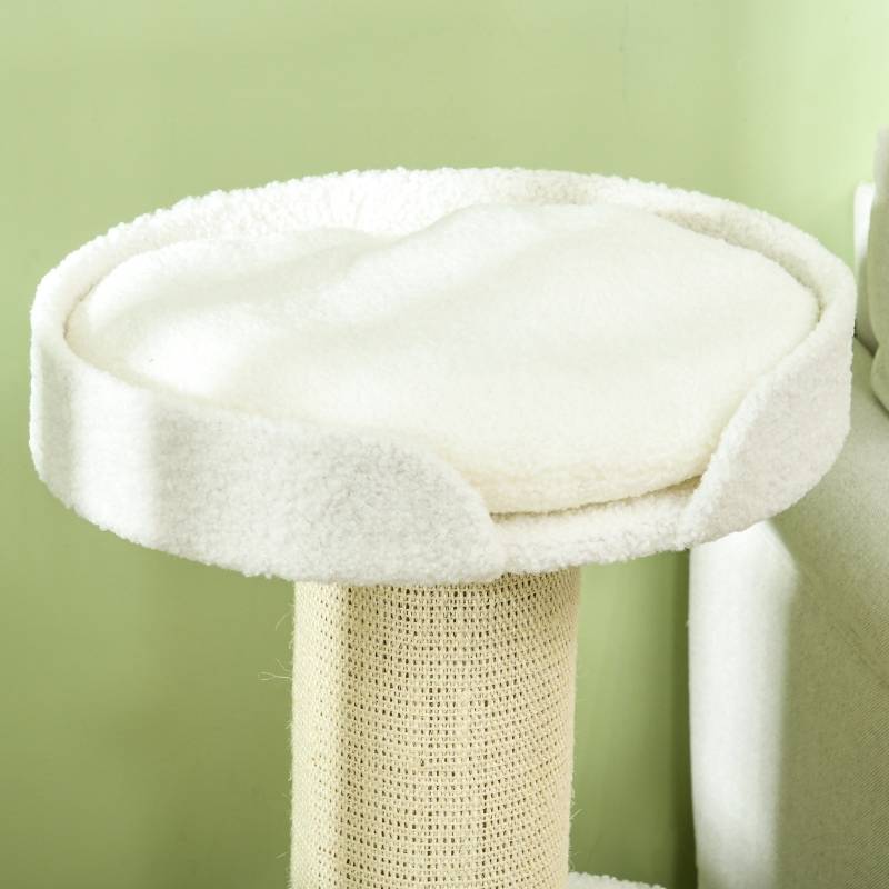 Arbre à chat 91 cm avec couchage intégré et plateforme en laine d'agneau couleur crème - Image 9